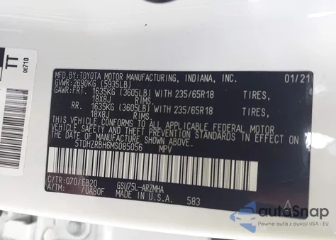 2021 Toyota Highlander Xle из США, поврежденный, VIN 5TDHZRBH6MS085056